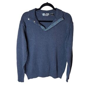 Oscar De La Renta 100% Cotton‎ Blue Pullover Snap Sweater Size Large